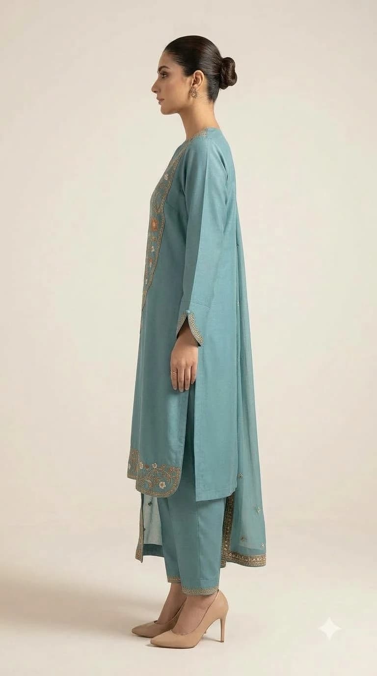 Roshni Gul Embroidered Curved-Front Overlay Pakistani Suit