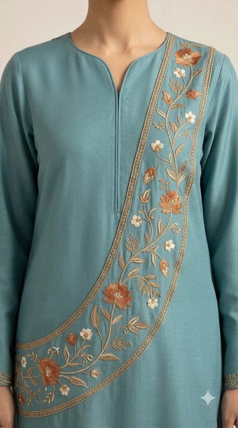 Roshni Gul Embroidered Curved-Front Overlay Pakistani Suit