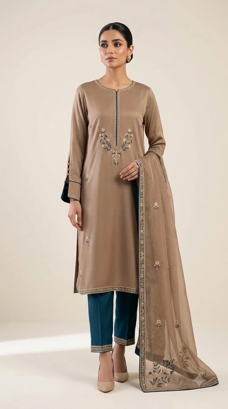 Noor-e-Shaam Embroidered Split-Cuff Pakistani Suit
