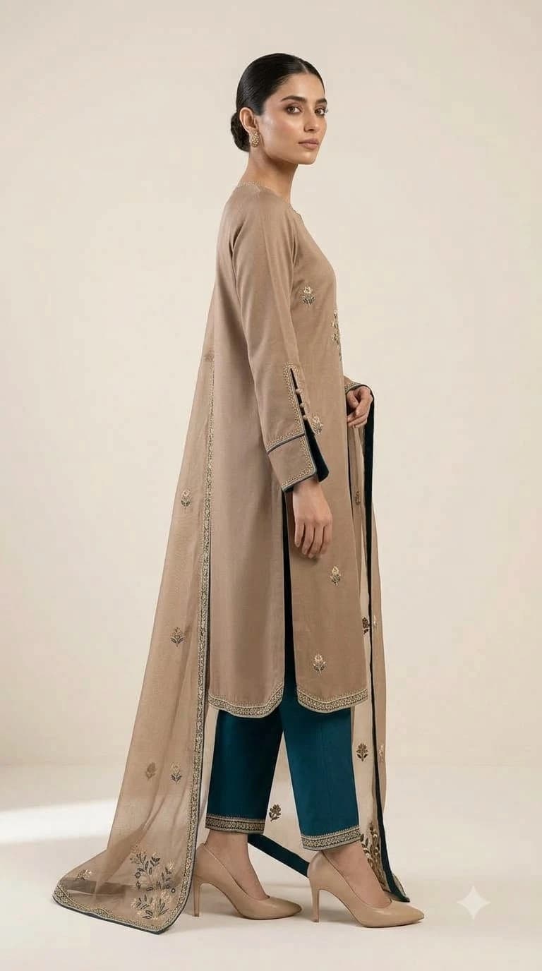Noor-e-Shaam Embroidered Split-Cuff Pakistani Suit