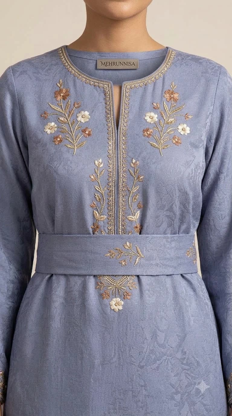 Mehrunnisa Embroidered Belted-Waist Pakistani Suit