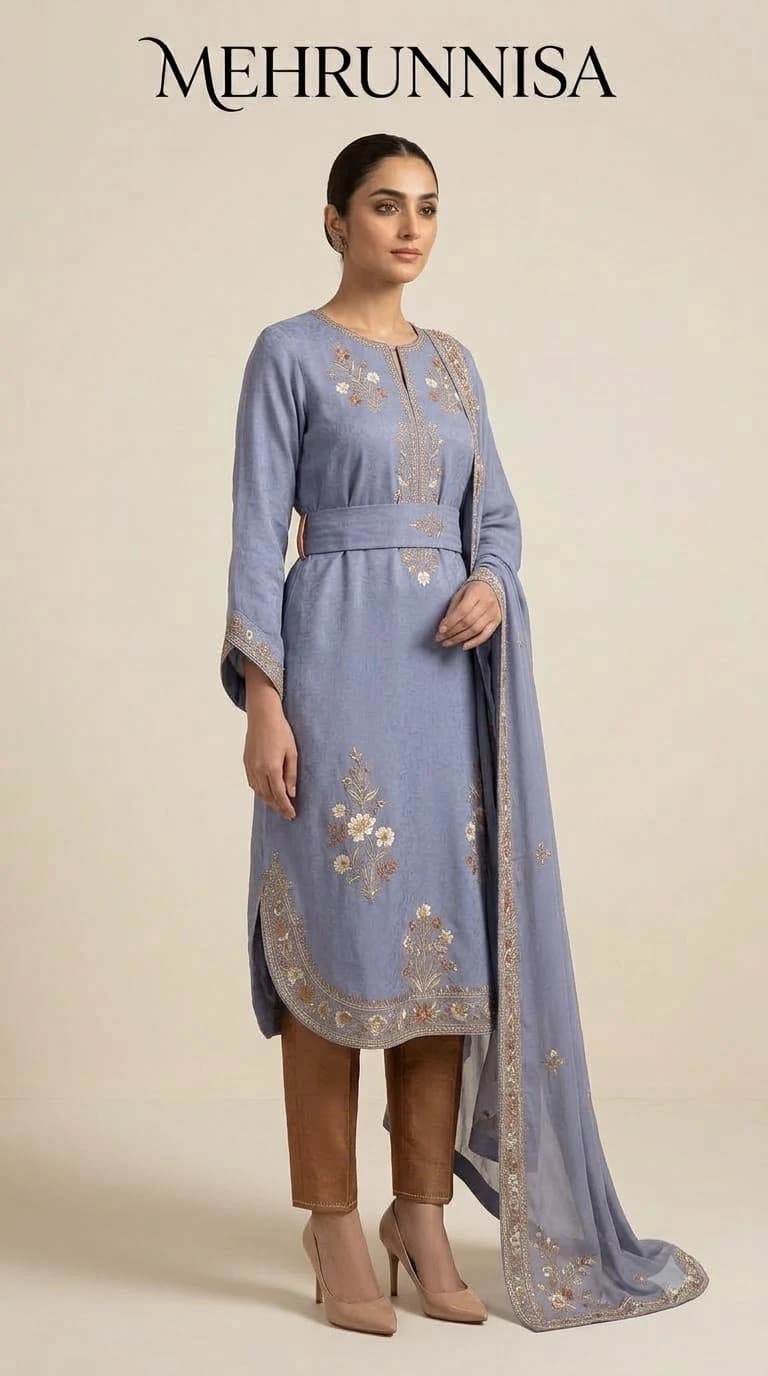 Mehrunnisa Embroidered Belted-Waist Pakistani Suit