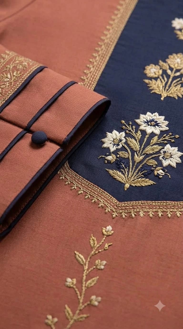Mehrab Noor Embroidered Inset-Neckline Pakistani Suit