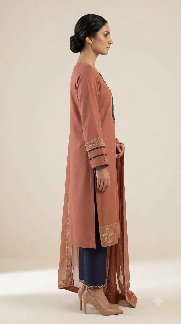 Mehrab Noor Embroidered Inset-Neckline Pakistani Suit