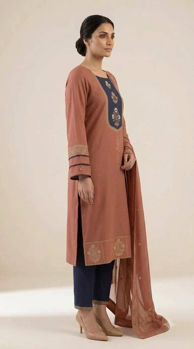 Mehrab Noor Embroidered Inset-Neckline Pakistani Suit