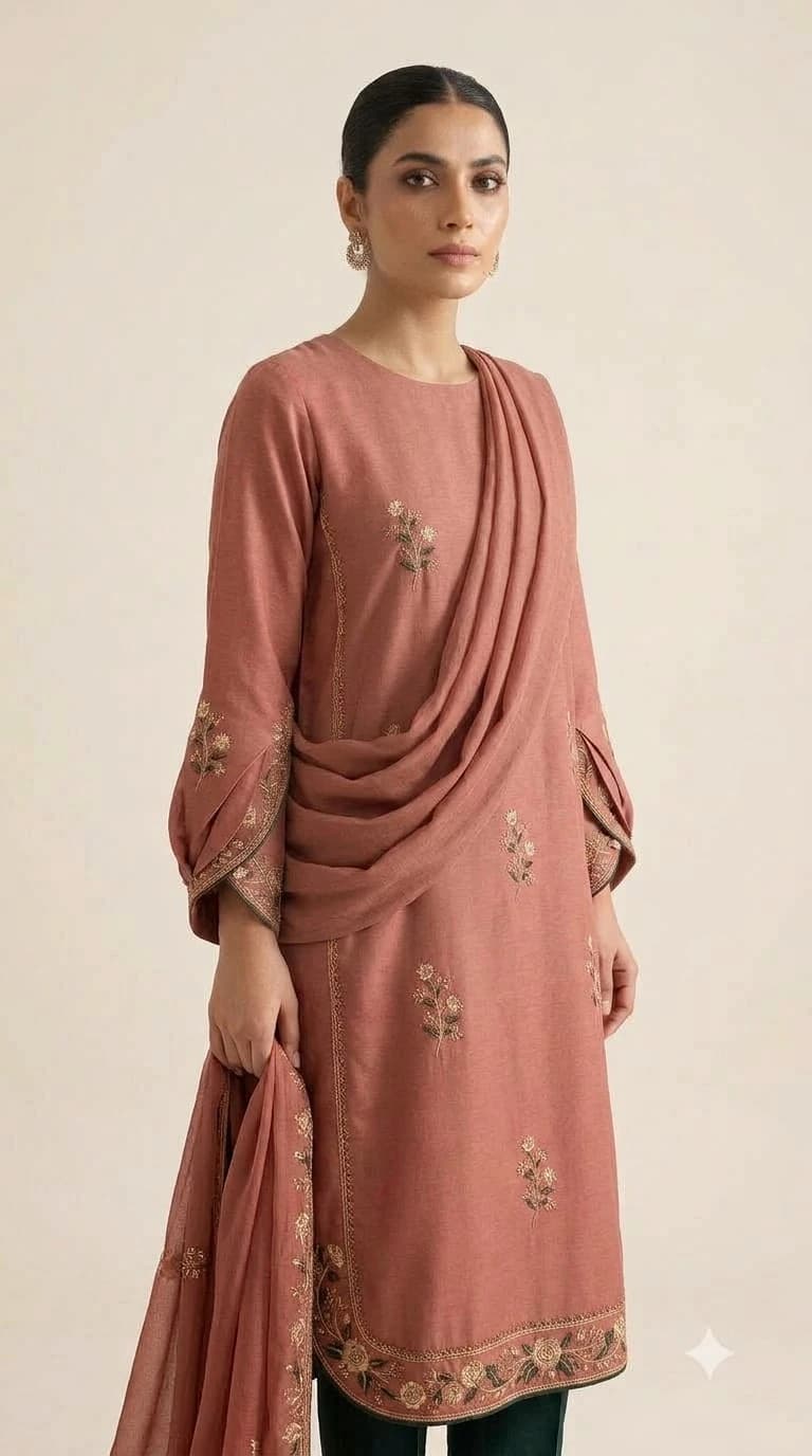 Afsar-e-Gul Embroidered Attached-Scarf Neck Pakistani Suit