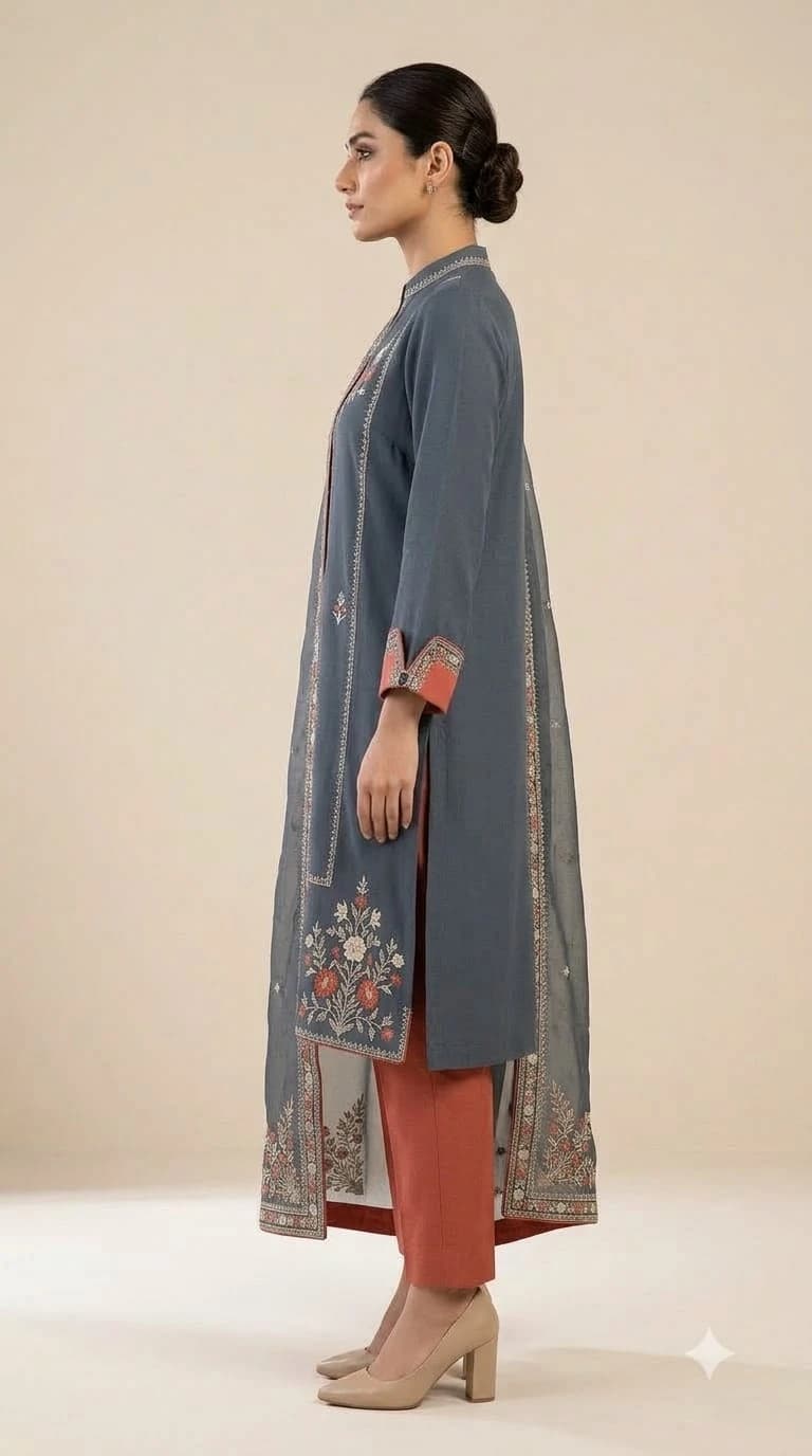 Sadaf Rani Embroidered Stepped-Hem Pakistani Suit