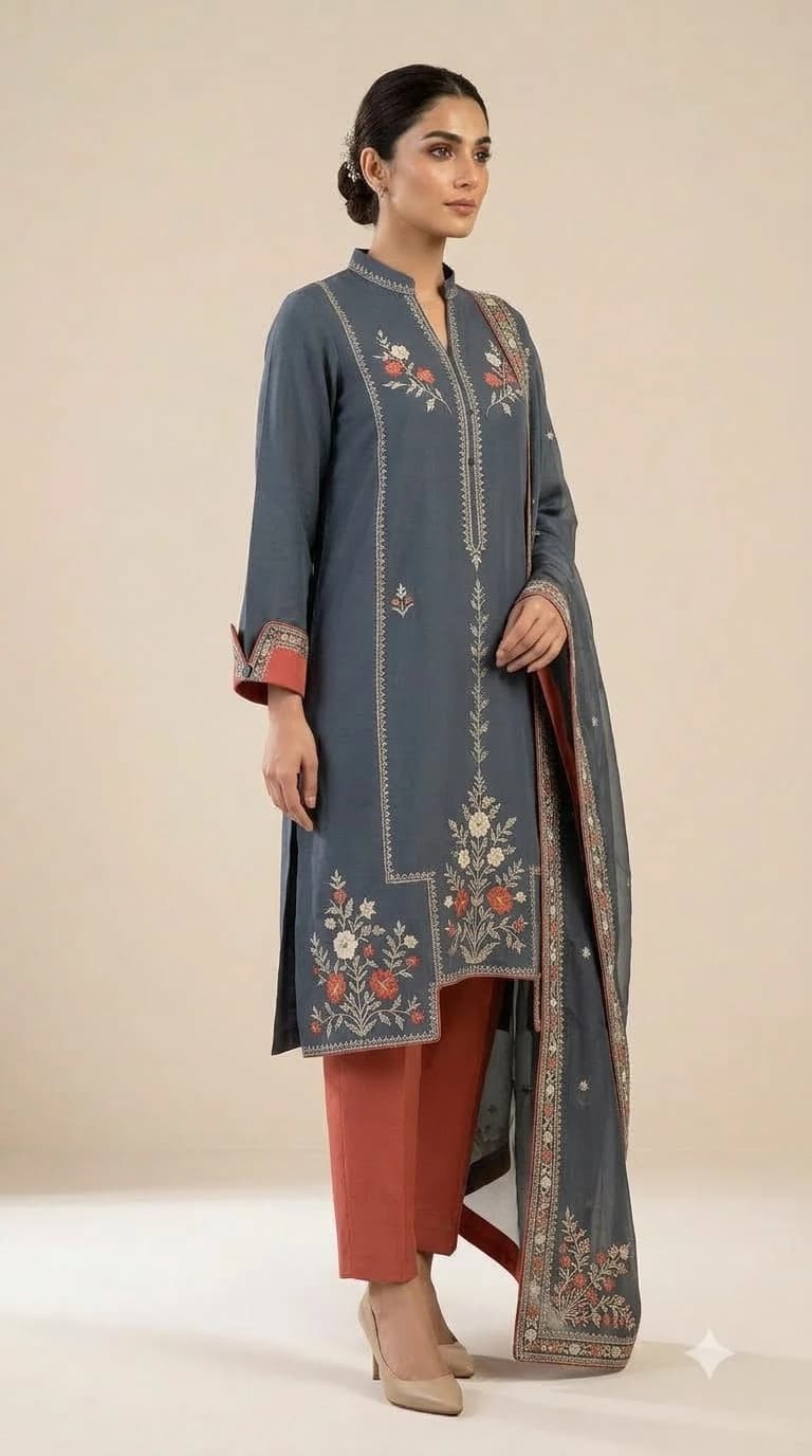 Sadaf Rani Embroidered Stepped-Hem Pakistani Suit