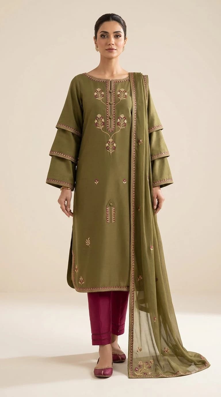 Gulbadan Noor Embroidered Pagoda-Sleeve Pakistani Suit