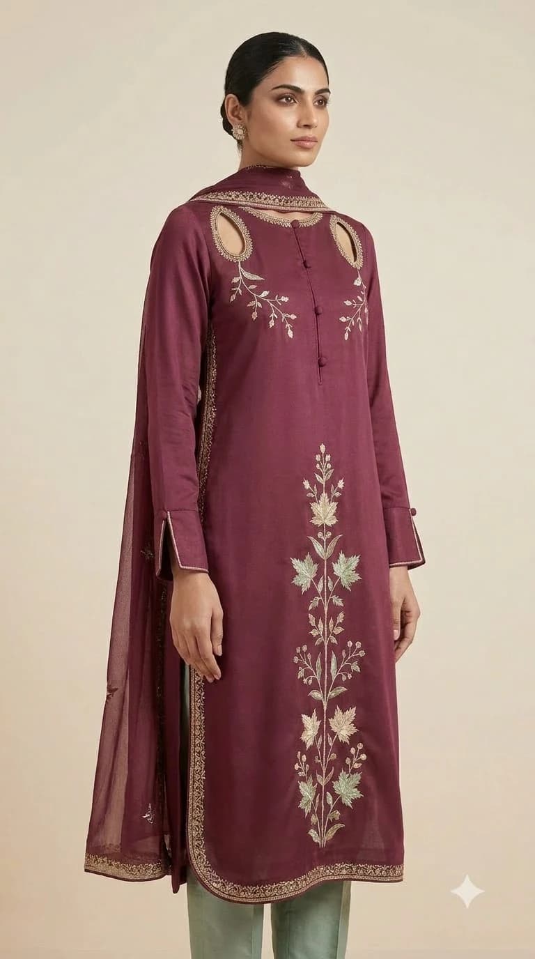 Chinar Gul Embroidered Shoulder-Keyhole Pakistani Suit