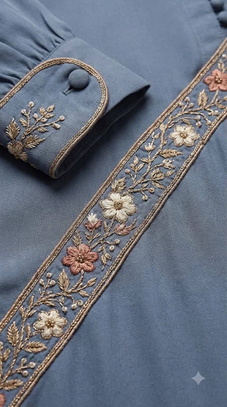Mahira Saaz Embroidered Diagonal-Seam Pakistani Suit