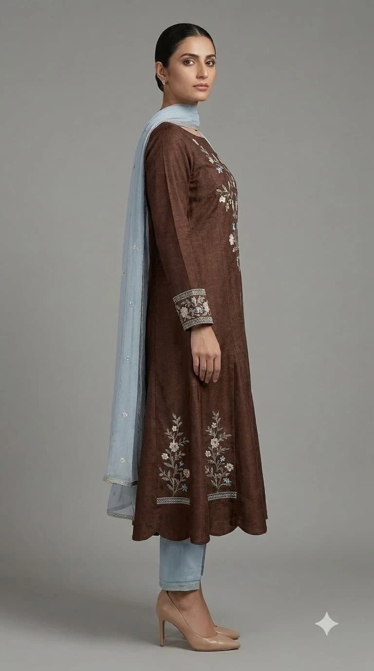 Raqs-e-Noor Embroidered Trumpet-Panel Pakistani Suit