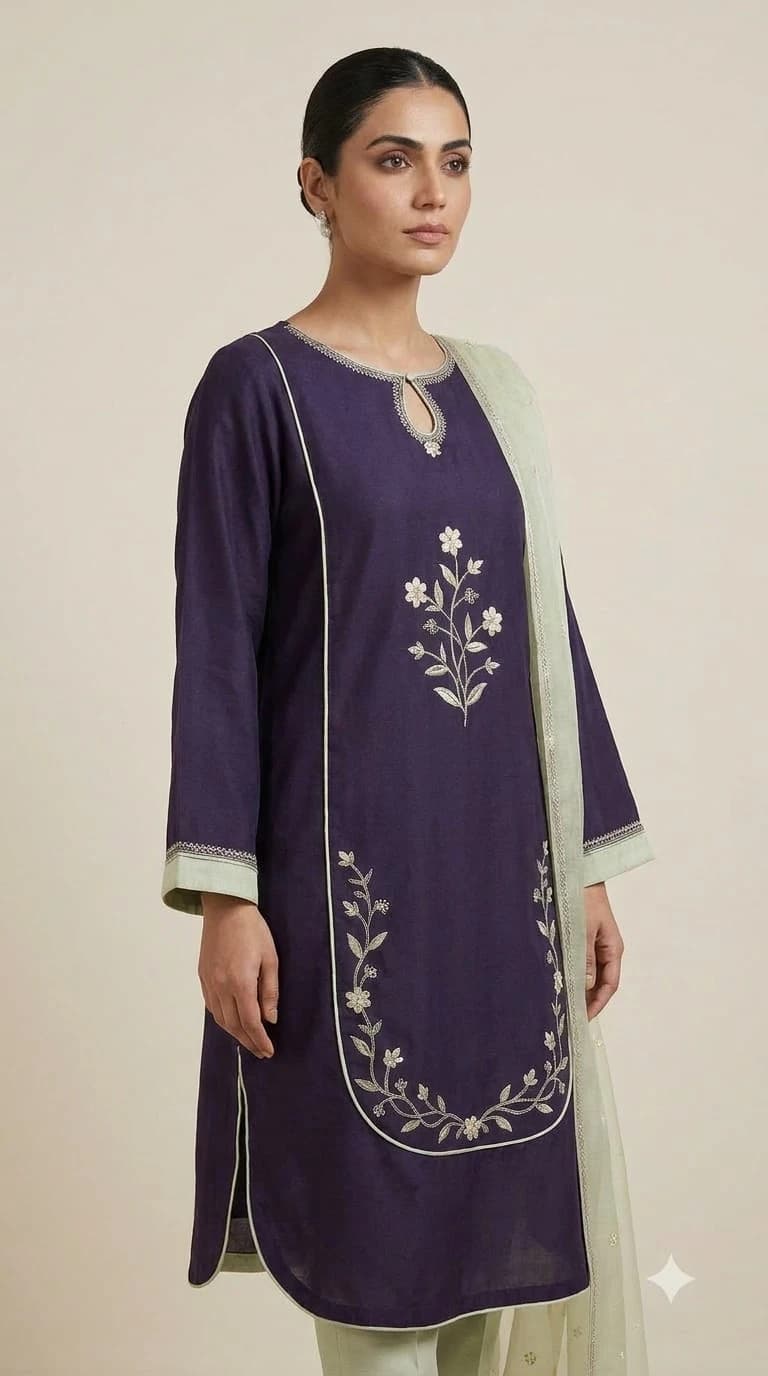 Abeer-e-Noor Embroidered Framed-Hem Pakistani Suit