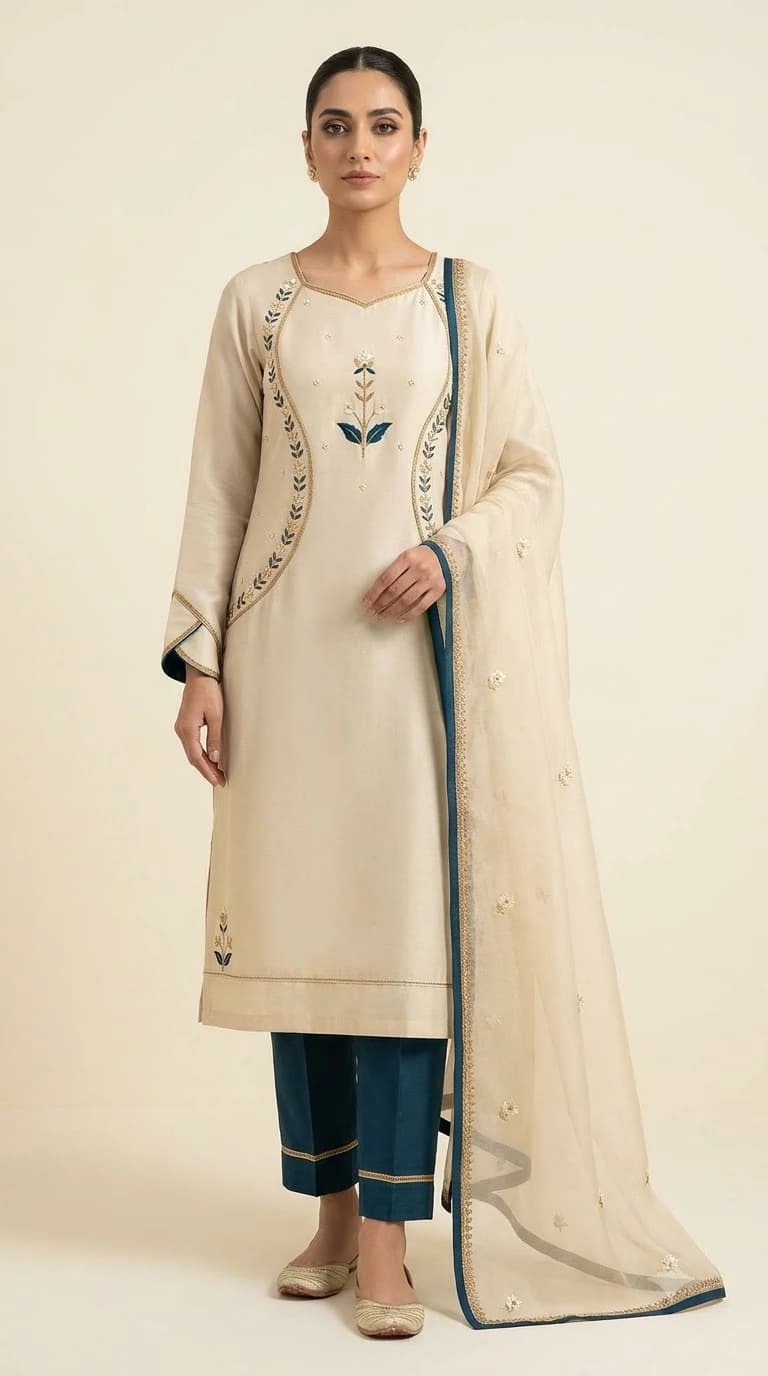 Nayab-e-Sahar Embroidered Curved-Dart Pakistani Suit
