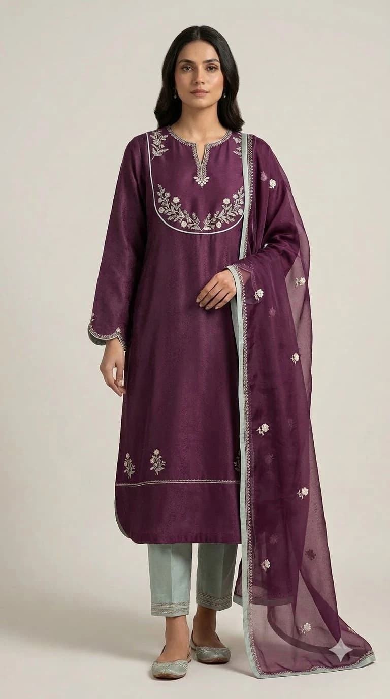 Shebnam Noor Embroidered Rounded-Shoulder Pakistani Suit