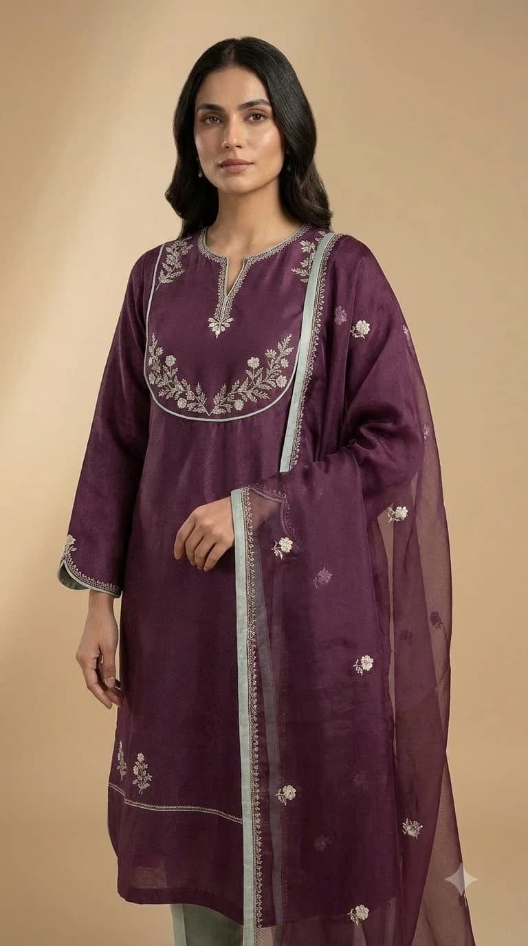 Shebnam Noor Embroidered Rounded-Shoulder Pakistani Suit