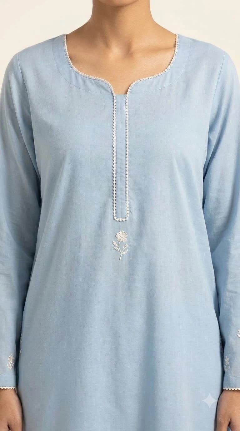 Powder Blue Minimal Embroidered Straight Pakistani Suit