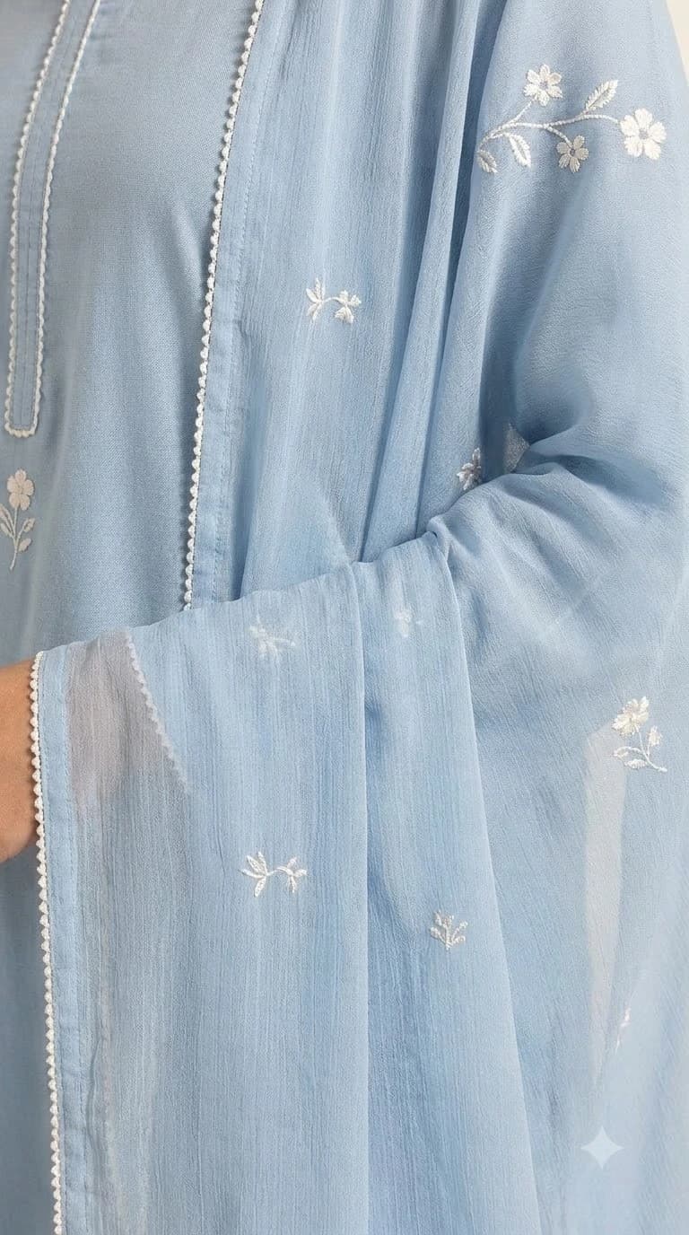 Powder Blue Minimal Embroidered Straight Pakistani Suit