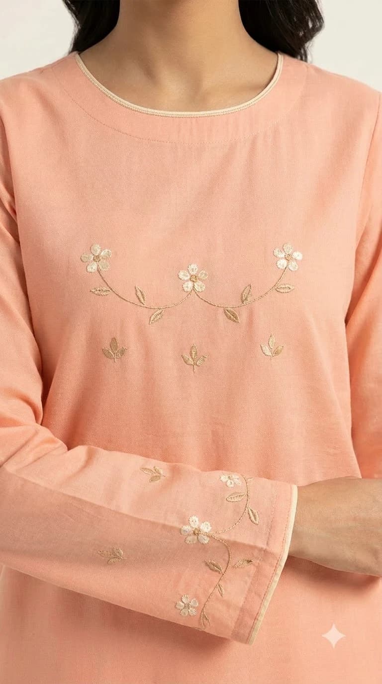 Soft Peach Minimal Embroidered Pakistani Suit