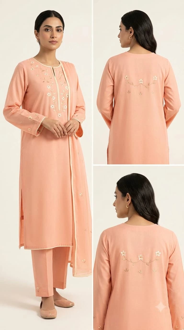 Soft Peach Minimal Embroidered Pakistani Suit
