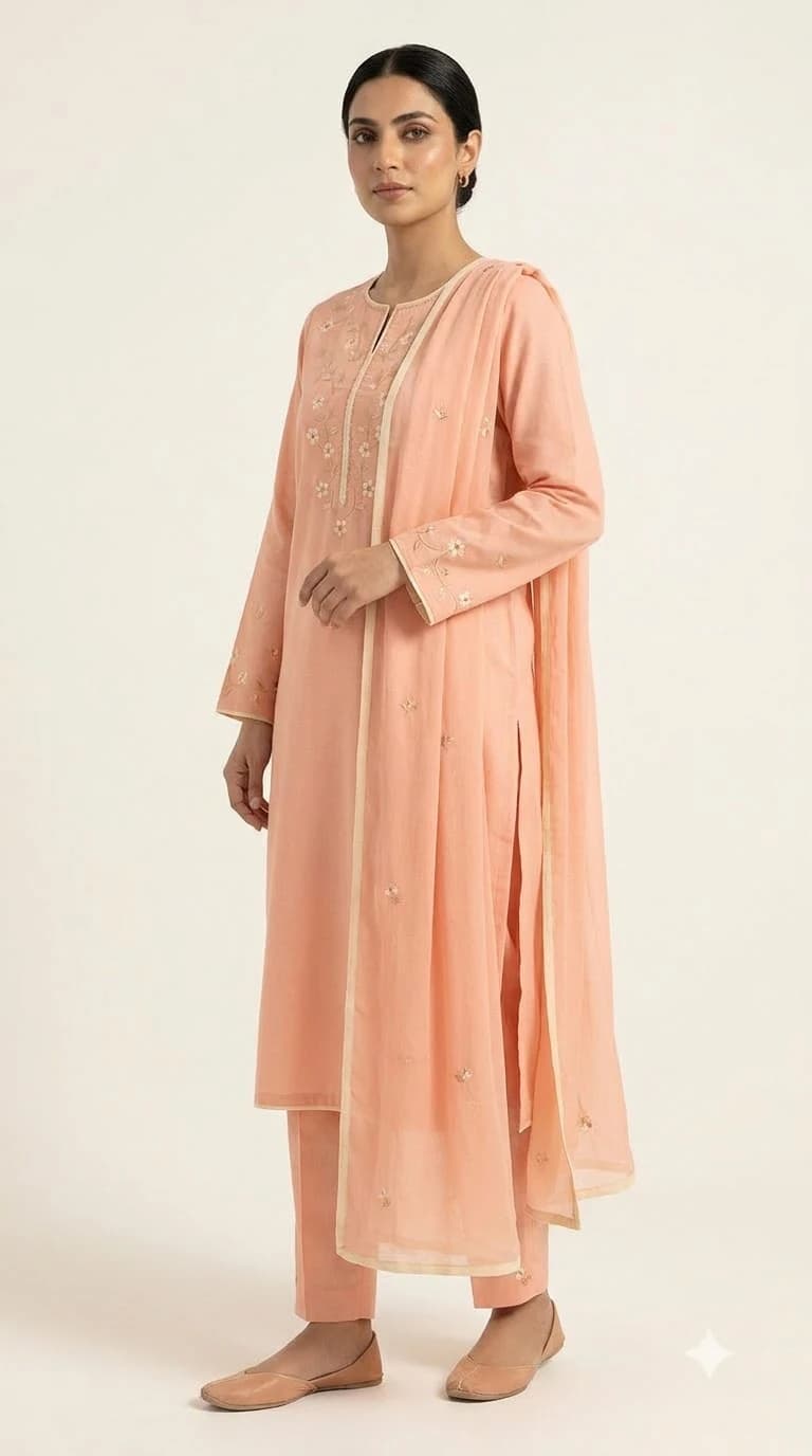 Soft Peach Minimal Embroidered Pakistani Suit