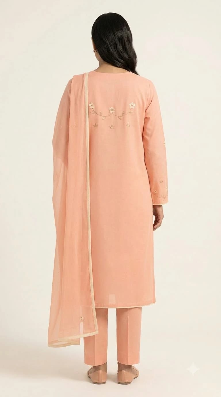 Soft Peach Minimal Embroidered Pakistani Suit